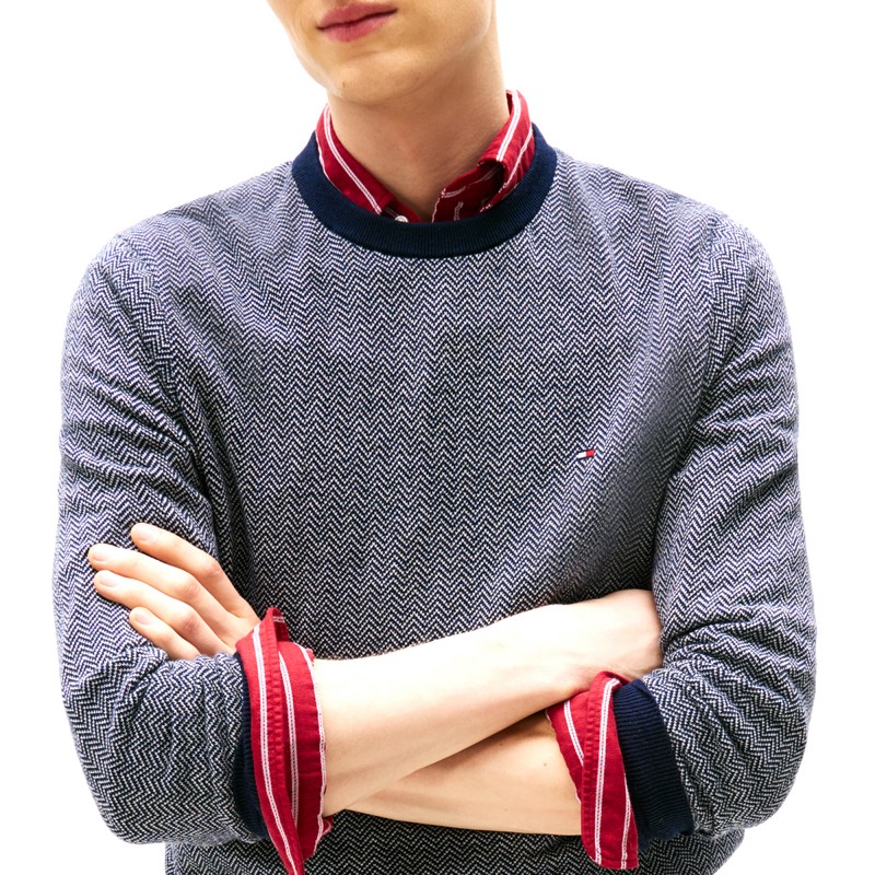 Tommy Hilfiger Sweater Herringbone Knit Jumper with Cashmere-Desert Sky/Ivory Petal