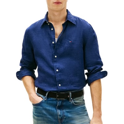 Tommy Hilfiger Shirt Pigment Dyed Solid Linen-Carbon Navy