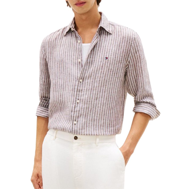 Tommy Hilfiger Shirt Bengal Linen Stripe-Legacy Brown Tommy Hilfiger Shirt Bengal Linen Stripe-Legacy Brown