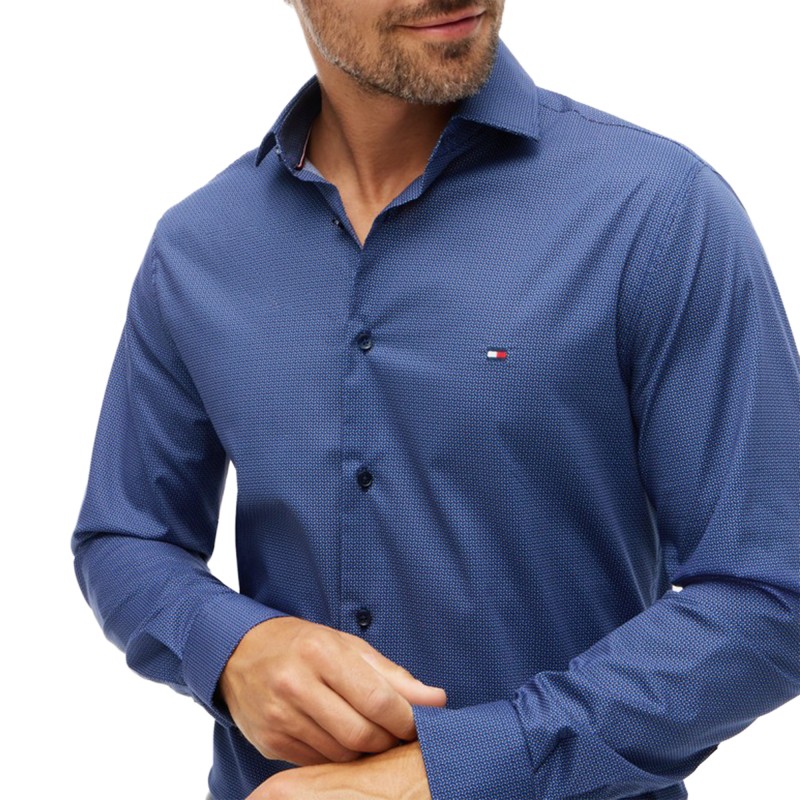 Tommy Hilfiger Shirt Micro Print Slim-Fit Stretch-Carbon Navy Multi Tommy Hilfiger Shirt Micro Print Slim-Fit Stretch-Carbon Navy Multi
