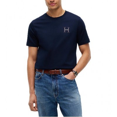 Tommy Hilfiger T-Shirt Varsity Logo Embroidery Crew Neck-Navy Blue