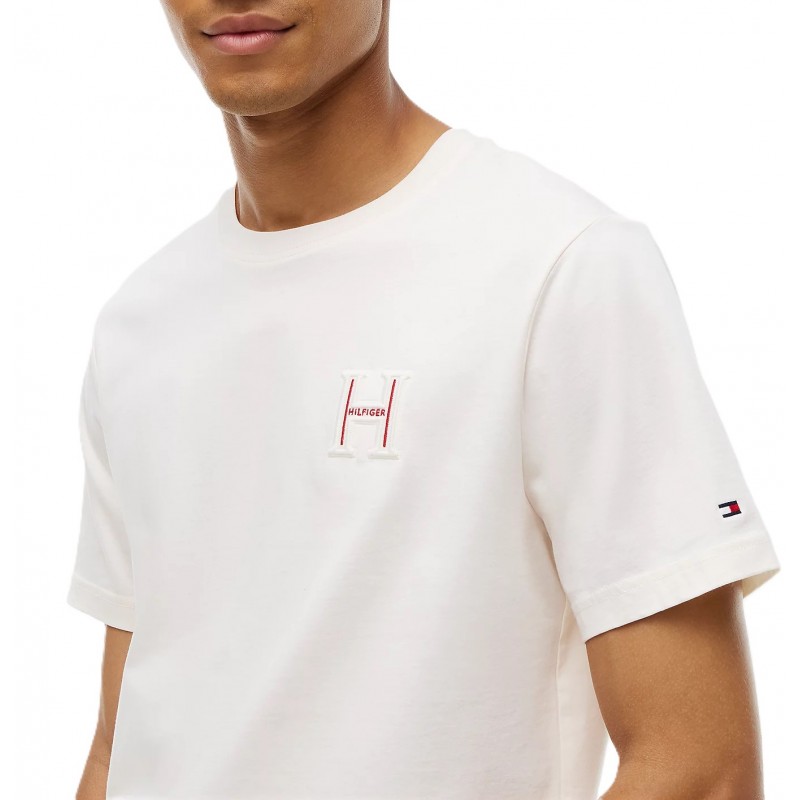 Tommy Hilfiger T-Shirt Varsity Logo Embroidery Crew Neck-Ivory Petal