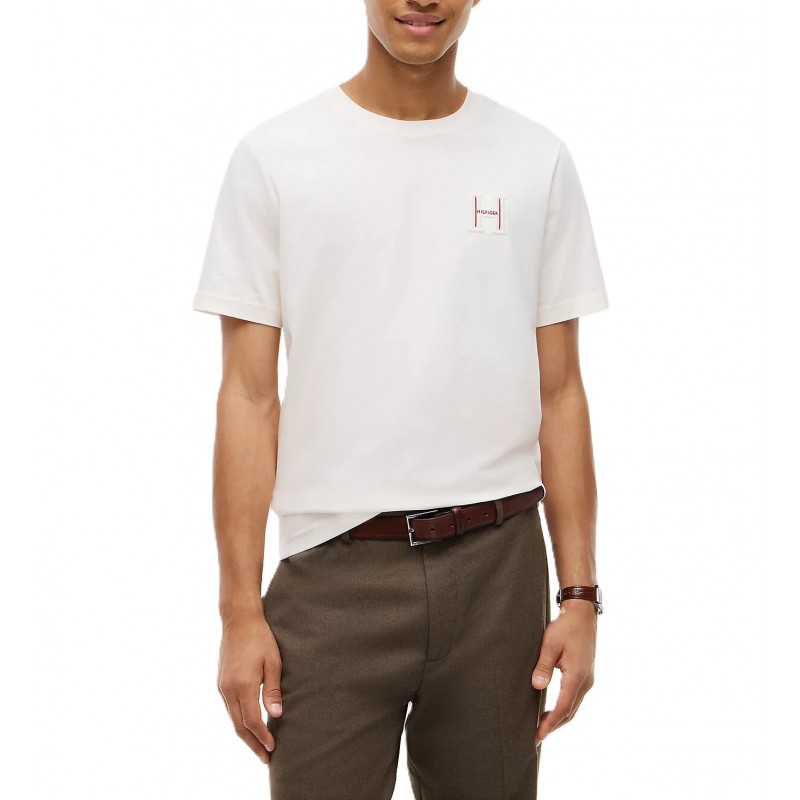 Tommy Hilfiger T-Shirt Varsity Logo Embroidery Crew Neck-Ivory Petal