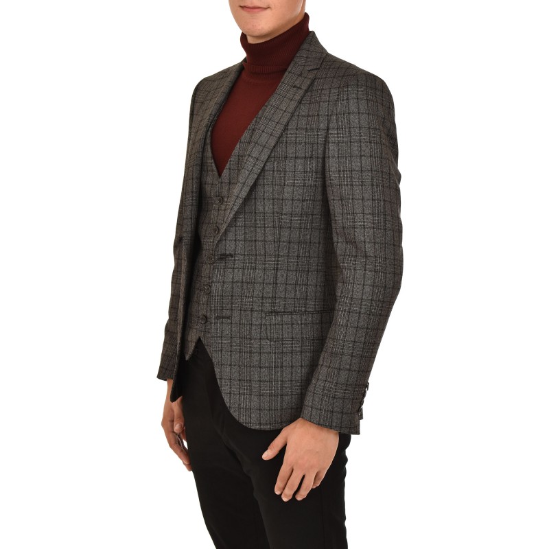 Vittorio Blazer & Vest Private Set Checked-Grey Vittorio Blazer & Vest Private Set Checked-Grey