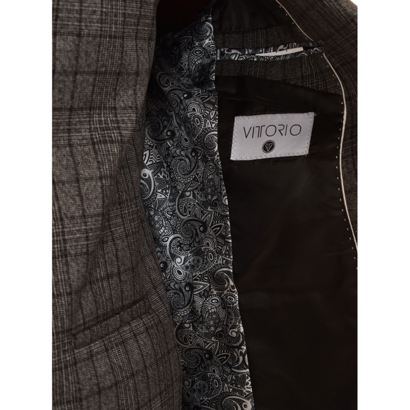 Vittorio Blazer & Vest Private Set Checked-Grey Vittorio Blazer & Vest Private Set Checked-Grey