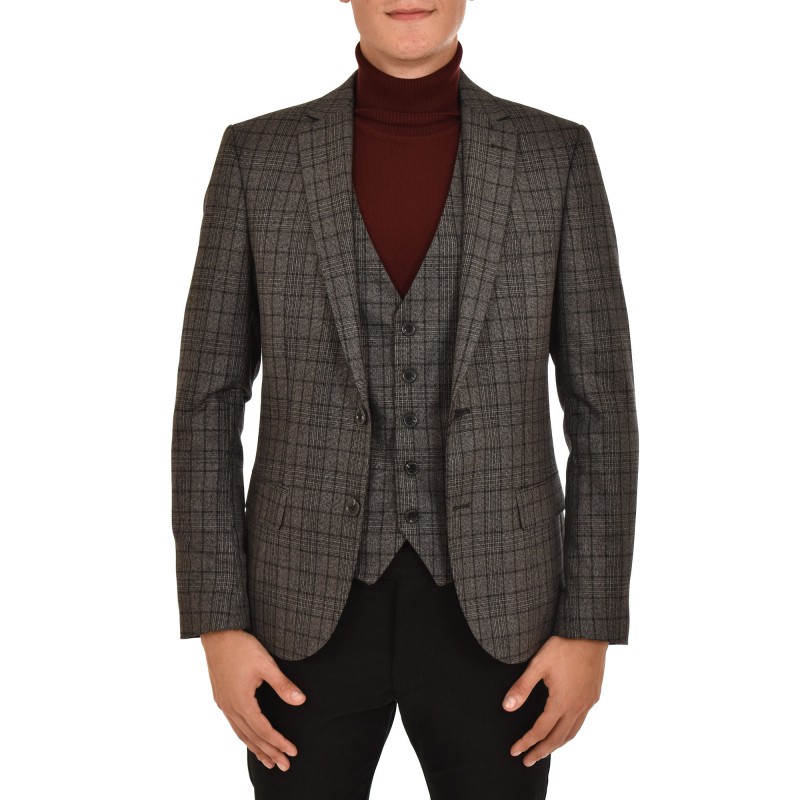 Vittorio Blazer & Vest Private Set Checked-Grey Vittorio Blazer & Vest Private Set Checked-Grey