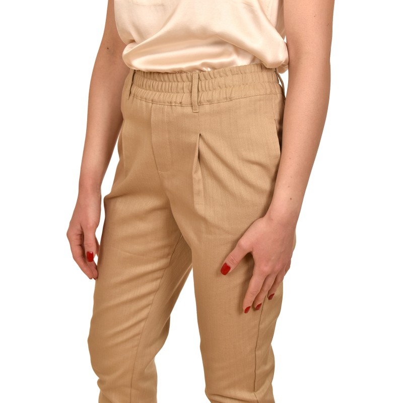 Milla Relaxed Fit Pleated Trousers With Waistband-Sand