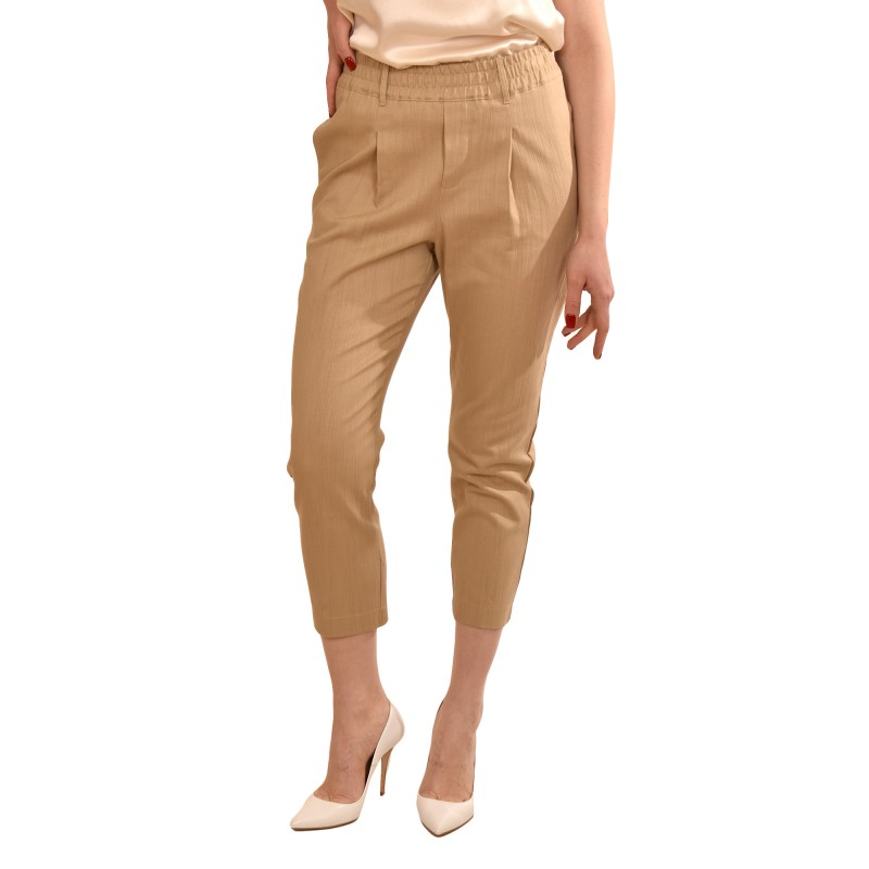 Milla Relaxed Fit Pleated Trousers With Waistband-Sand