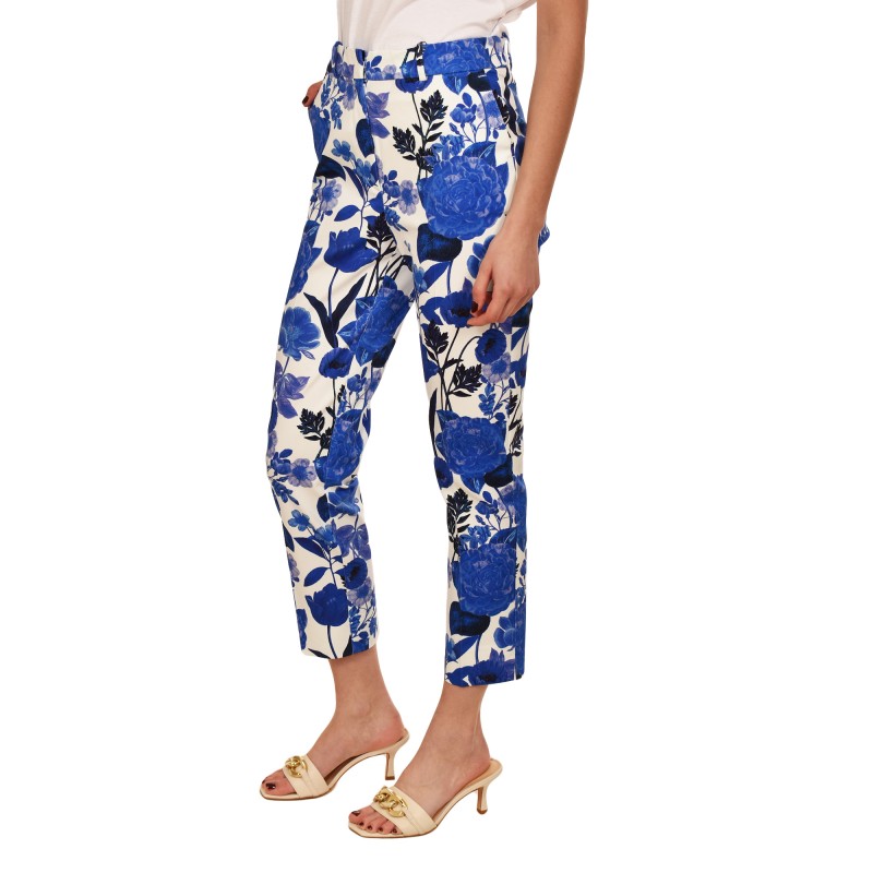 MyT Floral Patterned Trousers-White/Blue