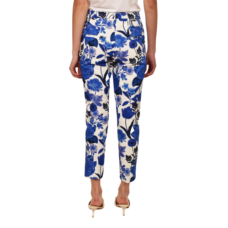 MyT Floral Patterned Trousers-White/Blue