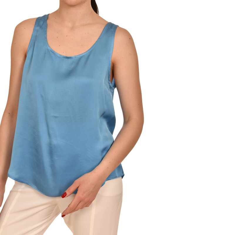 MyT Relaxed Fit Satin Top-Ciel