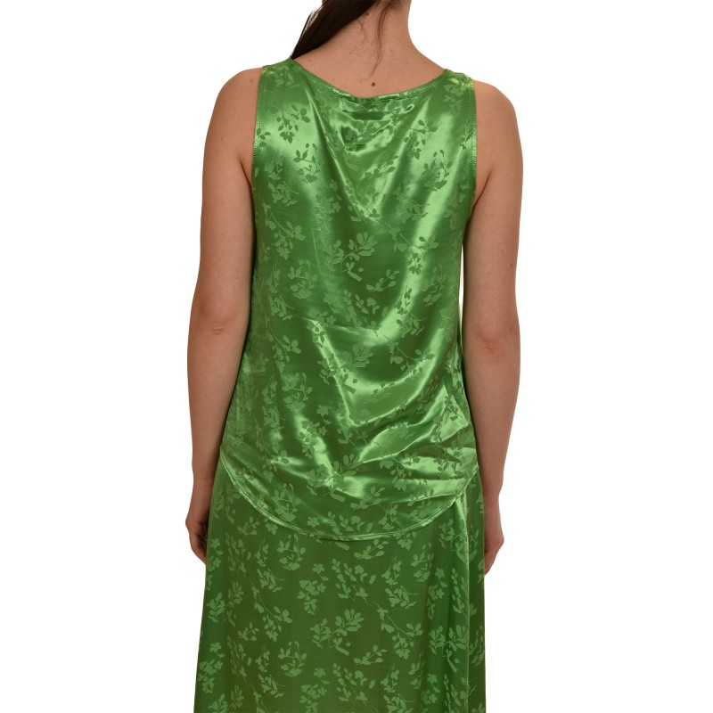 MyT Relaxed Fit Satin Floral Top-Parrot Green