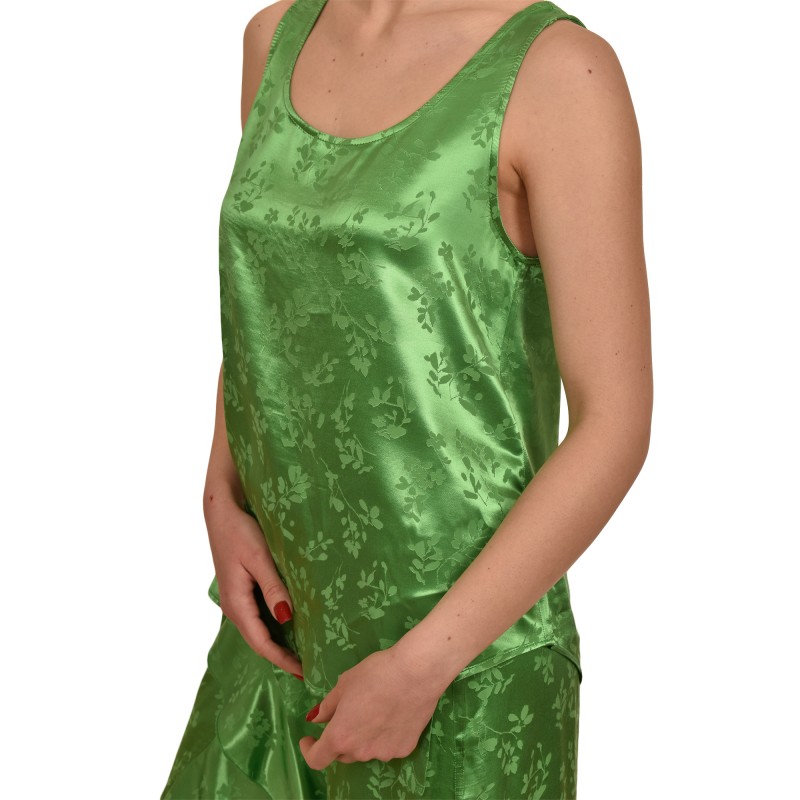 MyT Relaxed Fit Satin Floral Top-Parrot Green