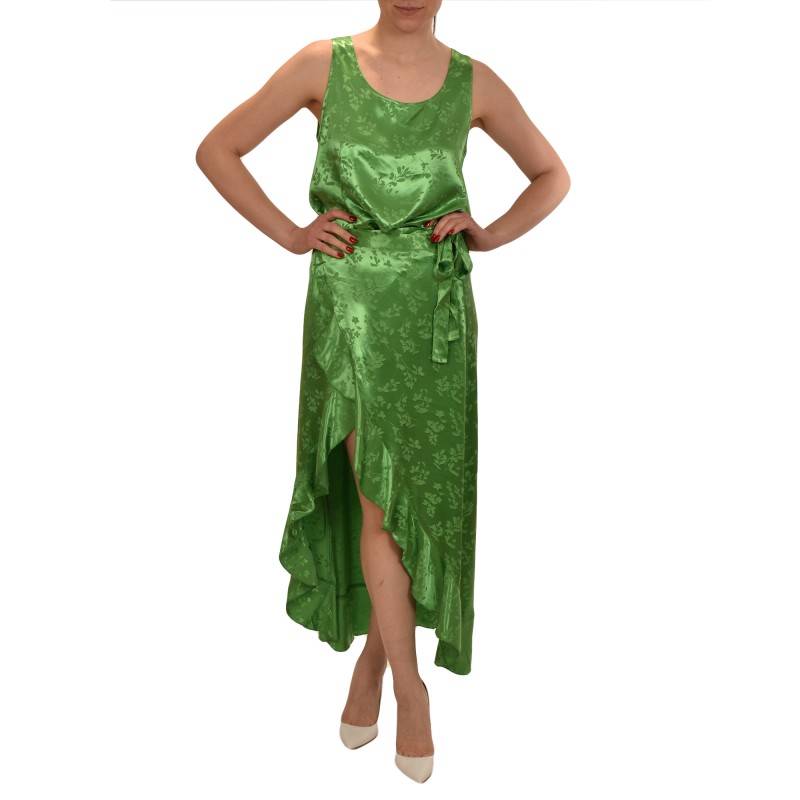 MyT Relaxed Fit Satin Floral Top-Parrot Green
