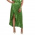 MyT Satin Floral Wrap Skirt With Frills-Parrot Green