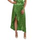 MyT Satin Floral Wrap Skirt With Frills-Parrot Green