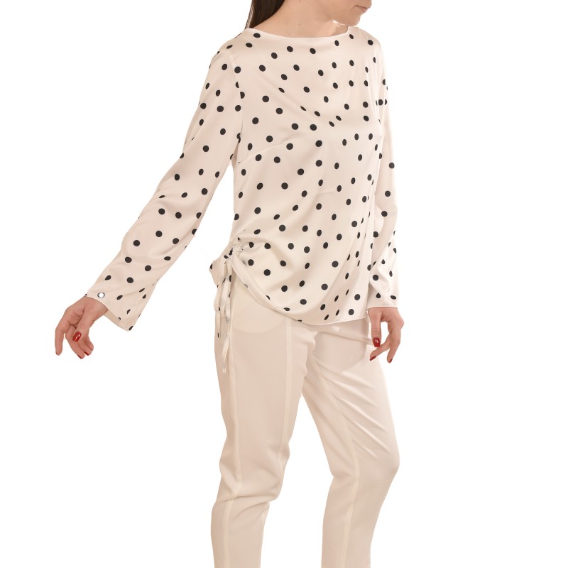 MyT Polka Dot Satin Blouse-White/Black