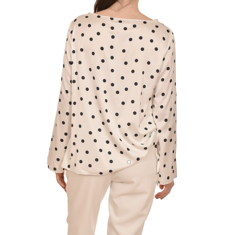 MyT Polka Dot Satin Blouse-White/Black
