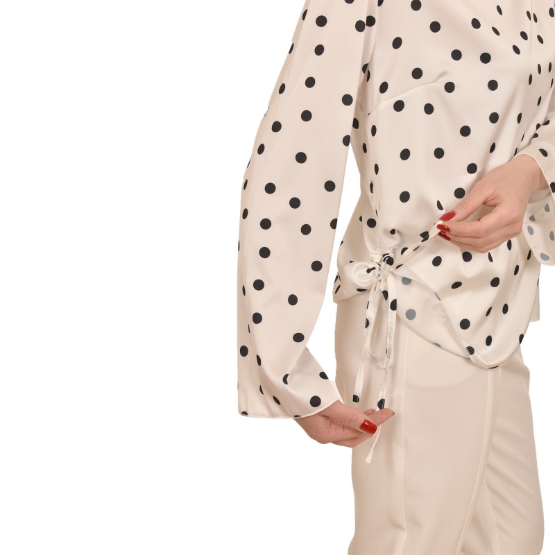 MyT Polka Dot Satin Blouse-White/Black