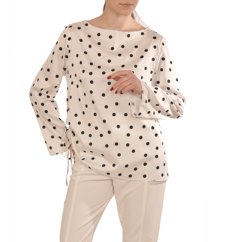 MyT Polka Dot Satin Blouse-White/Black