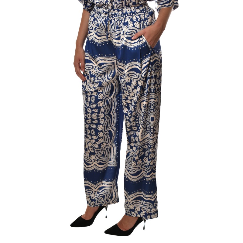 Milla Trousers Elastic Waist Panel Print-Blue Milla Trousers Elastic Waist Panel Print-Blue