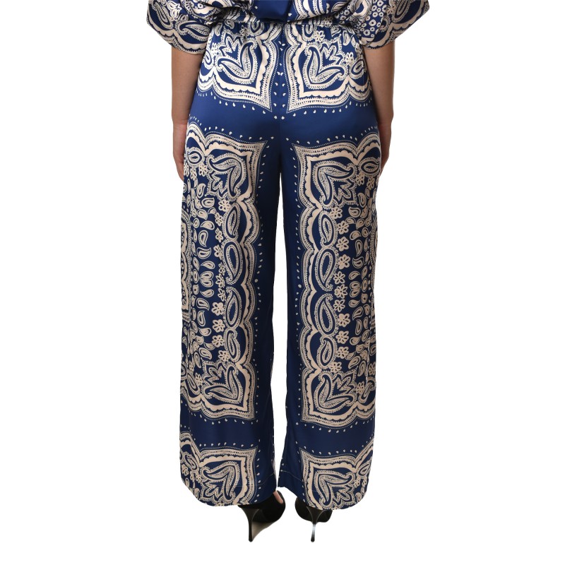 Milla Trousers Elastic Waist Panel Print-Blue Milla Trousers Elastic Waist Panel Print-Blue