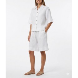 Milla Bermuda Elastic Waist Loose Fit Linen-White