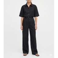 Milla Trousers With Pleats Loose Fit Linen-Black