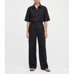 Milla Trousers With Pleats Loose Fit Linen-Black