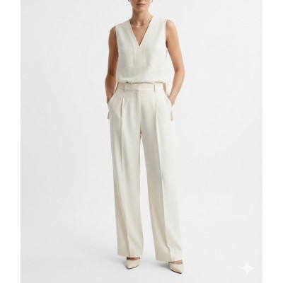 Milla Trousers With Pleats Loose Fit-Natural
