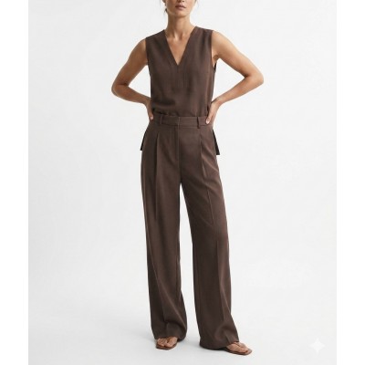 Milla Trousers With Pleats Loose Fit-Brown