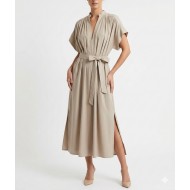 Milla Dress Maxi Sleeveless V Neck Caftan Style With Belt-Beige