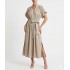 Milla Dress Maxi Sleeveless V Neck Caftan Style With Belt-Beige