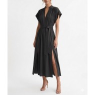 Milla Dress Maxi Sleeveless V Neck Caftan Style With Belt-Charcoal