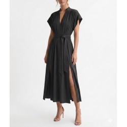 Milla Dress Maxi Sleeveless V Neck Caftan Style With Belt-Charcoal