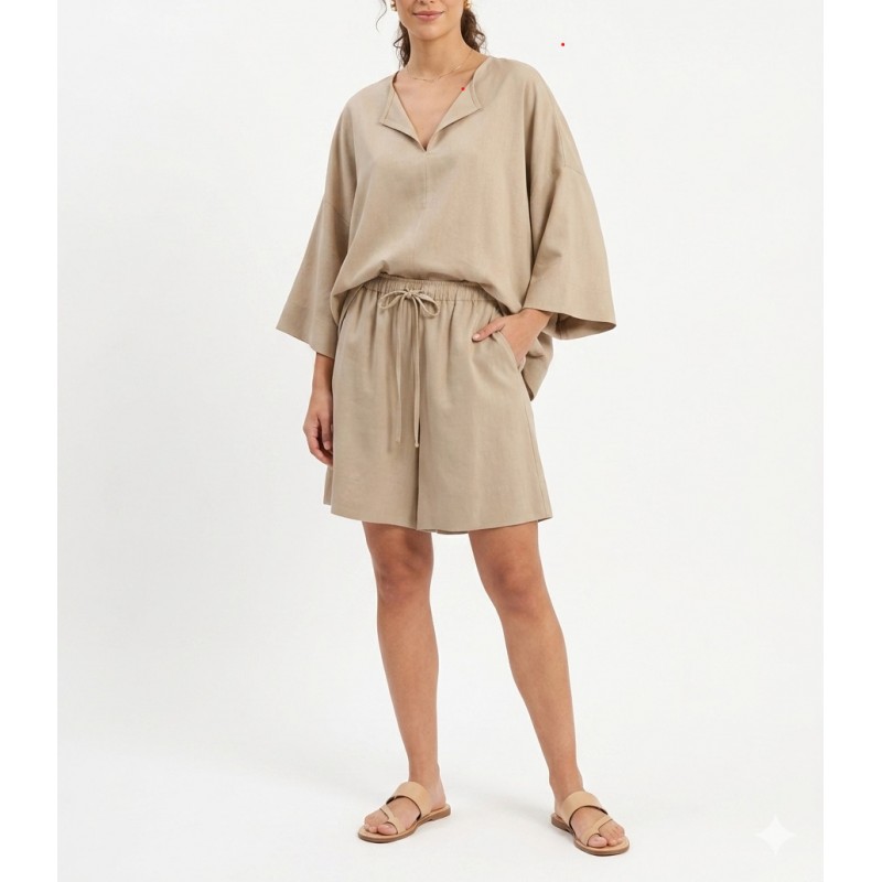 Milla Blouse Oversized Kimono Style V Neck-Beige Milla Blouse Oversized Kimono Style V Neck-Beige