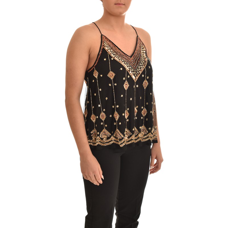 Nekane Beaded Sleeveless Top-Black