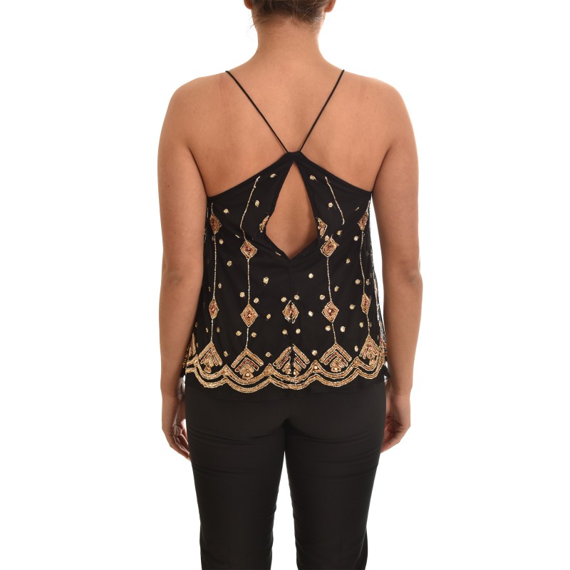 Nekane Beaded Sleeveless Top-Black