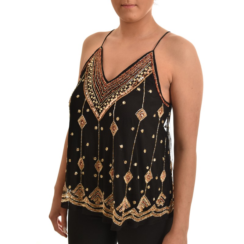 Nekane Beaded Sleeveless Top-Black