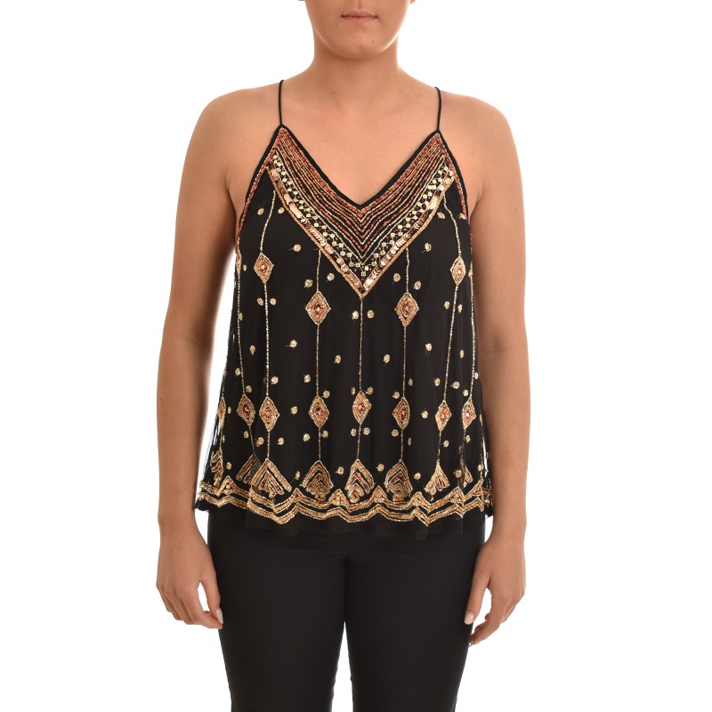 Nekane Beaded Sleeveless Top-Black