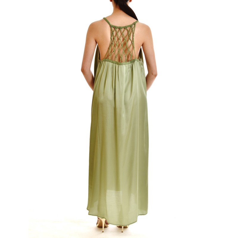 Aggel Dress Midi Satin With Handmade Knitted Details-Mint Aggel Dress Midi Satin With Handmade Knitted Details-Mint