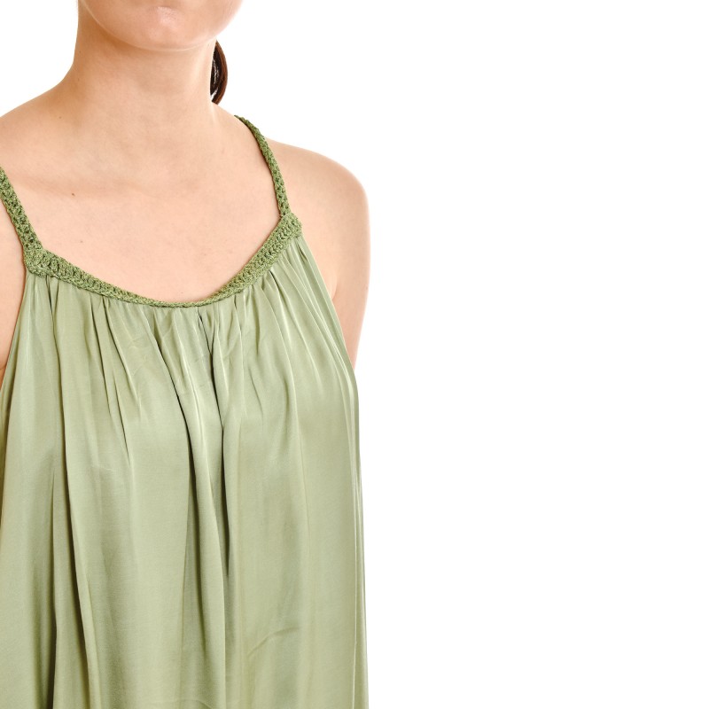 Aggel Dress Midi Satin With Handmade Knitted Details-Mint Aggel Dress Midi Satin With Handmade Knitted Details-Mint