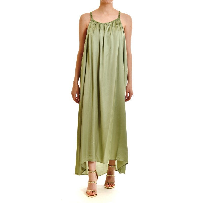 Aggel Dress Midi Satin With Handmade Knitted Details-Mint Aggel Dress Midi Satin With Handmade Knitted Details-Mint