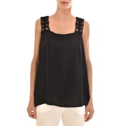 Aggel Satin Top With Knitted Shoulders-Black