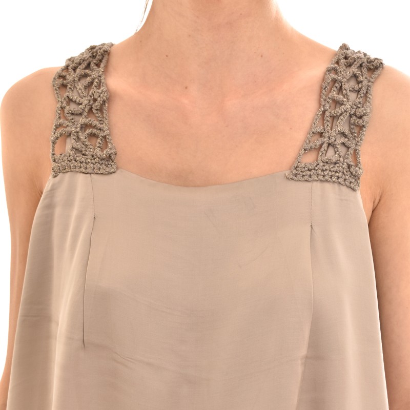 Aggel Satin Top With Knitted Shoulders-Elephant Aggel Satin Top With Knitted Shoulders-Elephant