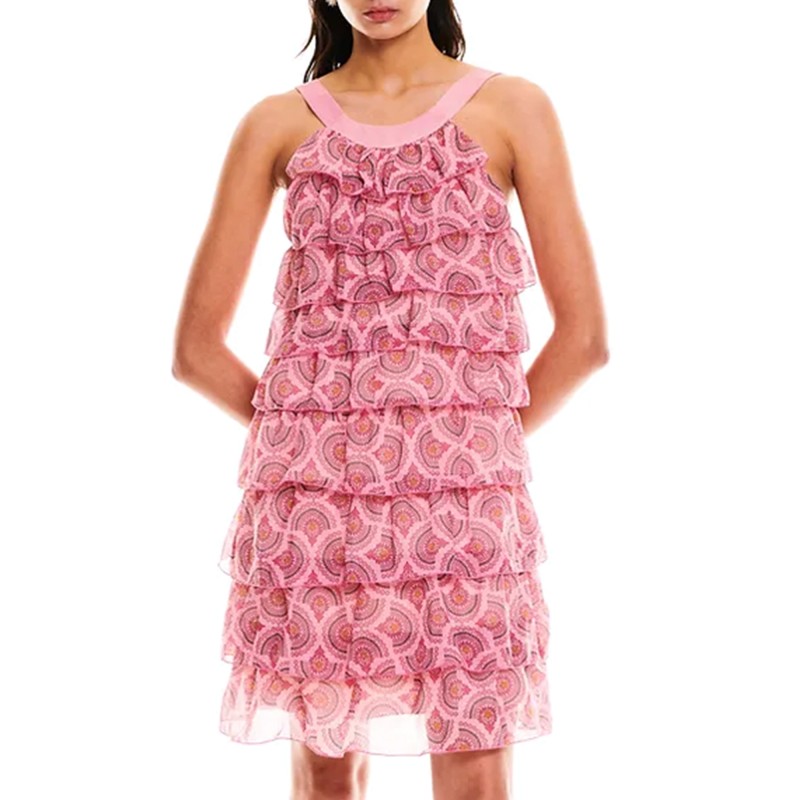 We Are Chiffon Short Dress With Ruffles-Pink Cactus
