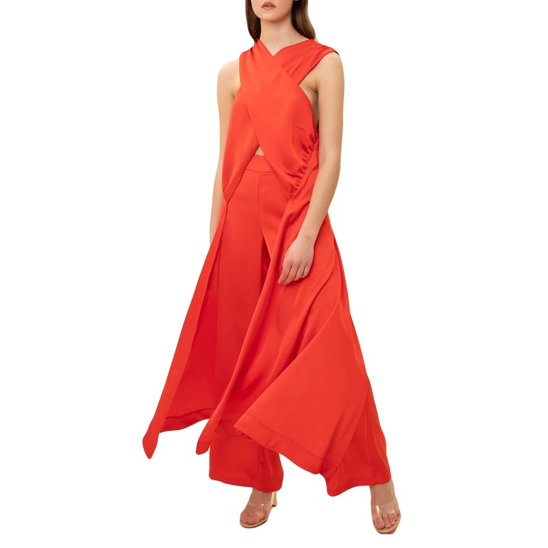 We Are Satin Wide Trousers-Pyro Red