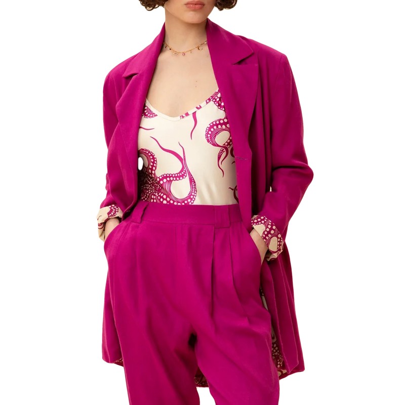 We Are Oversized Semi Linen Blazer-Magenta We Are Oversized Semi Linen Blazer-Magenta
