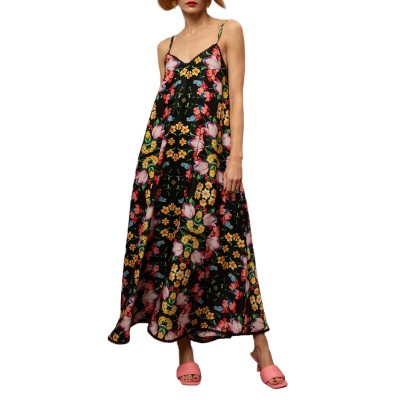 We_Are Dress A Line Maxi Satin-Black Blossoms