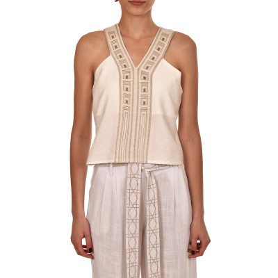 Aggel Embroidery V-Neck Top-Ivory
